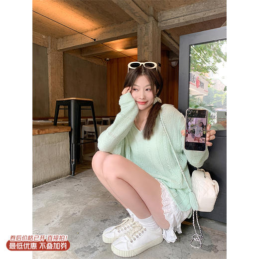 <曾小咸推荐>3.27现货秒杀 ！微信超特价！宽松慵懒绿色连帽针织衫 日常169.99 立减80 秒杀89.99！ 商品图0