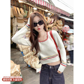 <曾小咸推荐>3.5现货秒杀 ！微信超特价！韩系撞色方领针织衫 日常159.99 立减80 秒杀79.99！！