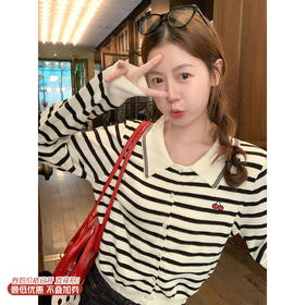 <曾小咸推荐>2.25现货秒杀 ！微信超特价！韩系翻领条纹针织衫 日常219.99 立减130 秒杀89.99！！