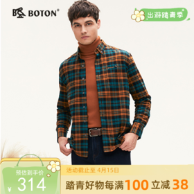 [抗菌除臭]波顿年秋季男士黄绿黑色长袖格子衬衫高端上衣