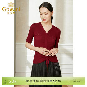 【两色可选】乔万尼早春冰丝打底针织衫女薄款小香风设计感v领夏款短袖EI2M815