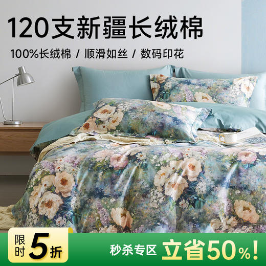 臻品120支长绒棉轻奢印花四件套（黛影流芳） 商品图0