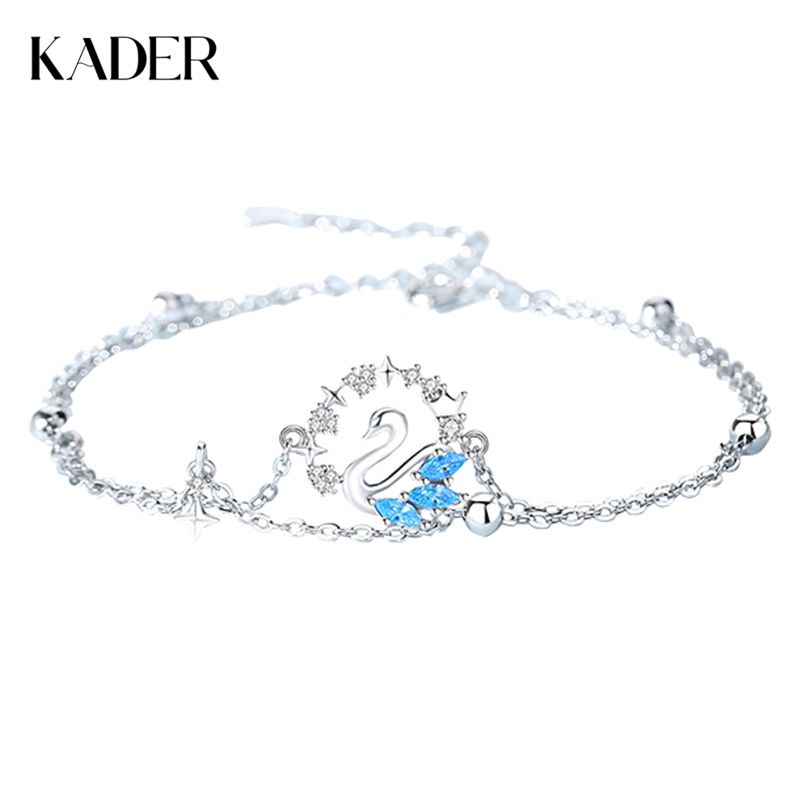 卡蒂罗KADER 星河天鹅手链 浪漫百搭天鹅造型设计双层叠带满镶闪锆高贵吸睛拼接链 春夏必备温柔甜蜜饰爱配饰 925银 手链 女款 银色