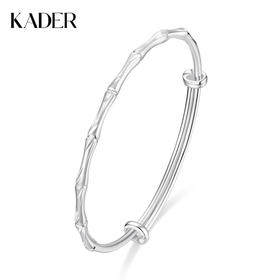 卡蒂罗KADER 竹节清影手镯 经典新中式节节高升上岸简约素圈设计推拉可调节 礼盒款#好运 999银材质 足银手镯 女款 银色