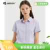 波顿格子衬衫女2024年夏季薄款新款翻领短袖紫格清新百搭休闲上衣LS817222 商品缩略图0