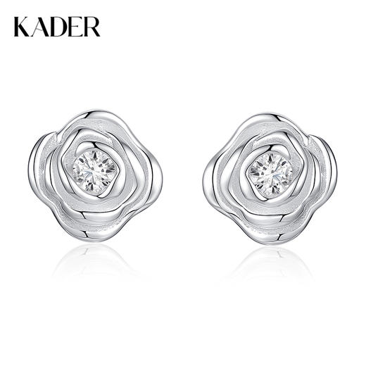卡蒂罗KADER 玫瑰花园耳钉 新中式镶嵌大颗闪锆永恒精致轻奢优雅浪漫甜蜜光面温柔氛围感耳饰 商品图0