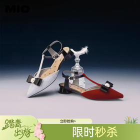 MIO米奥夏季尖头低圆跟时装凉鞋珍珠蝴蝶结通勤凉鞋女M242240406