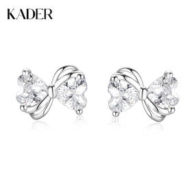卡蒂罗KADER 心光蝴蝶结耳钉 在逃公主925银丝带结设计甜美可爱纯银耳饰 满钻镶嵌灵动吸睛养耳洞配饰