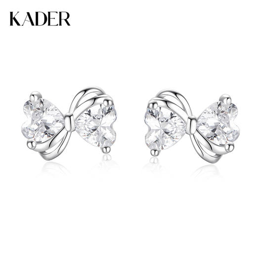 卡蒂罗KADER 心光蝴蝶结耳钉 在逃公主925银丝带结设计甜美可爱纯银耳饰 满钻镶嵌灵动吸睛养耳洞配饰 商品图0