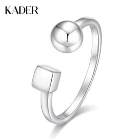 卡蒂罗KADER 方块圆球女戒 925银现代极简风小众设计感立体几何开口戒 简约素圈通勤约会百搭