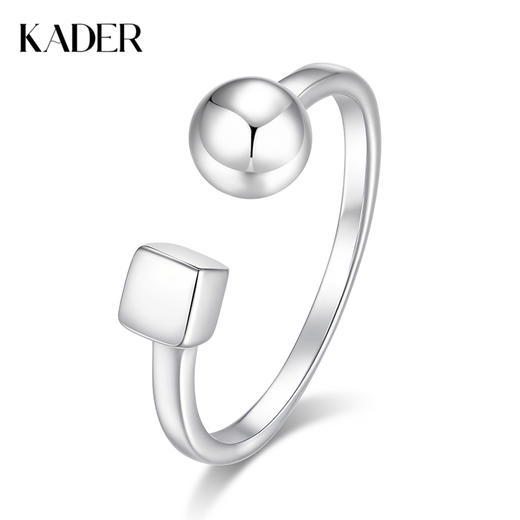 卡蒂罗KADER 方块圆球女戒 925银现代极简风小众设计感立体几何开口戒 简约素圈通勤约会百搭 商品图0