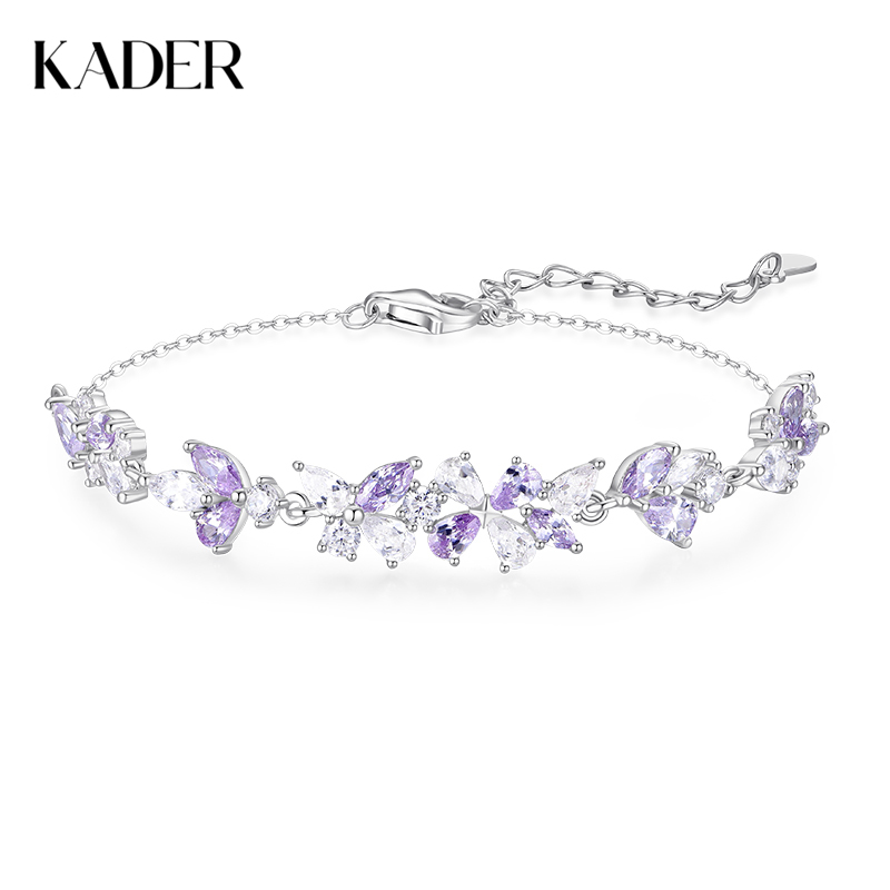 卡蒂罗KADER 紫藤花开手链 999足银/925银 满镶闪锆微笑花环在逃公主浪漫好运配饰 甜美大气璀璨银河 手链 女款 银色 礼盒款