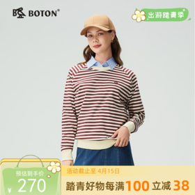 波顿女士秋冬海军风条纹圆领插肩袖百搭通勤长袖针织衫LT352325