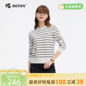 波顿女士春秋季圆领条纹卫衣长袖套头针织衫LT329125