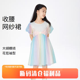 【实体店同款】女童装连衣裙夏装新款泡泡袖渐变网纱裙子安奈儿童装AG323647