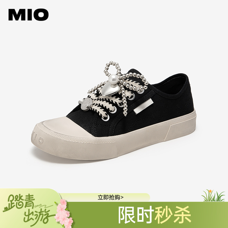MIO米奥春季新款百搭休闲鞋做旧板鞋金属珠链装饰时尚女鞋M251551304