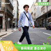 波顿长袖格子衬衫春秋季纯棉蓝白红色休闲时尚高端衬衣MS561120 商品缩略图0