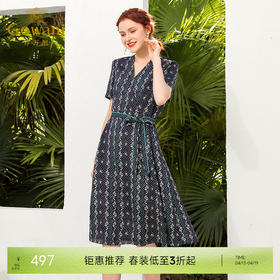 法国小众桔梗裙乔万尼夏真丝赫本复古桑蚕丝连衣裙女长款EN2E555