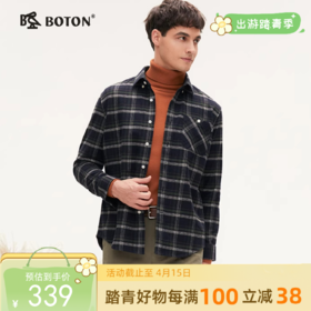 波顿秋冬季男士长袖红蓝色格子衬衫高端美式休闲上衣