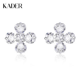 卡蒂罗KADER 璀璨四叶草耳钉 925银闪锆满铺幸运四叶草造型设计好运满怀耳饰 简约百搭睡觉免摘
