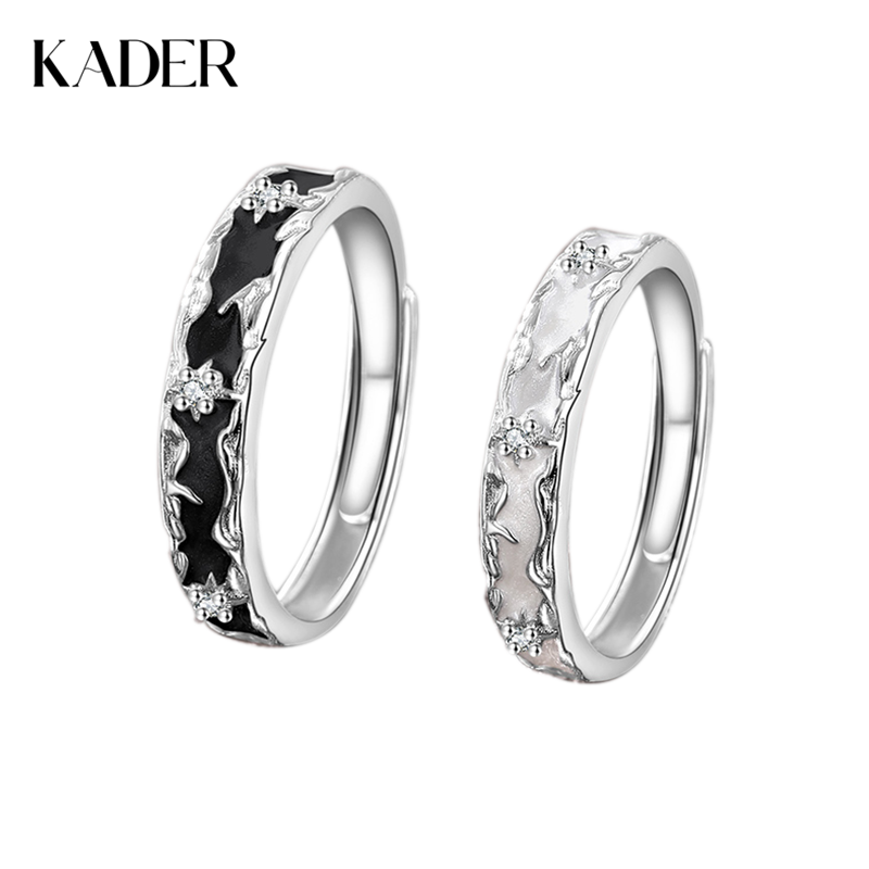 【999足银】KADER卡蒂罗 星月相伴情侣对戒 经典百搭简约风相伴一生男女友开口可调节素圈一对 梦幻灵动不规则纹理感设计