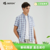【抗皱挺阔】波顿春夏男士短袖蓝色格子高端休闲衬衫MS016223 商品缩略图0