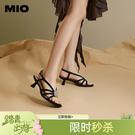 MIO米奥夏季韩版圆头时装凉鞋透气清爽异形中跟气质凉鞋女M243111303 商品图0