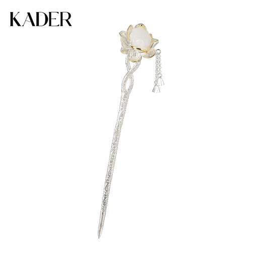 卡蒂罗KADER 好运莲莲和田玉发簪 新中式莲蓬流苏发钗 古风汉服步摇 古典国风气质旗袍穿搭白玉 女款 商品图0
