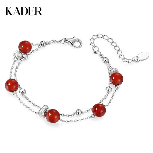 卡蒂罗KADER 红玛瑙双链手链 925银新中式本命年显白气质百搭叠戴手饰原创设计 红运当头转运珠#好运 玛瑙 手链 女款 商品图0
