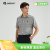 【柔软透气】波顿春夏男士短袖杏蓝色格子衬衫高端修身MS020223 商品缩略图0