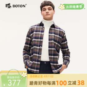 【抗菌防臭】波顿男士春秋冬季 衬衫 磨毛格纹合身 柔暖英伦风休闲长袖款MS065324