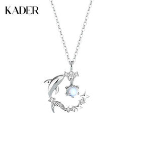 卡蒂罗KADER 鲸落星海项链 森系气质简约小众浪漫高级感 925银 光面立体年年有余鲸鱼四芒星月亮灵动极光幻彩锁骨链 项链 女款 银色 礼盒款