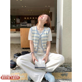 <曾小咸推荐>4.6现货秒杀 ！微信超特价！韩系假两件条纹短袖 日常169.99 立减90 秒杀79.99！！