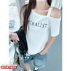 <曾小咸推荐>4.12现货秒杀 ！微信超特价！字母印花斜肩露肩短袖 日常89.99 立减40 秒杀49.99！！蓝色牛仔短裤 秒杀79.99！！ 商品缩略图0