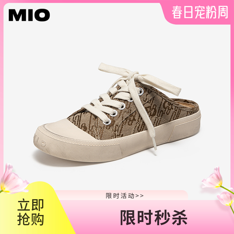 MIO米奥做旧帆布鞋拖鞋春季新款脏脏凉鞋休闲圆头一脚蹬女鞋M252251305