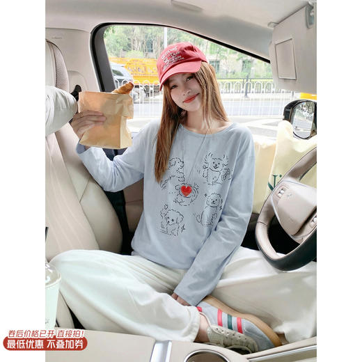 <曾小咸推荐>4.14现货秒杀 ！微信超特价！韩系小狗印花长袖t恤 日常129.99 立减70 秒杀59.99！！ 商品图0