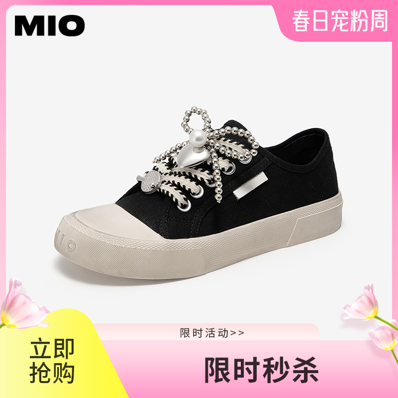 MIO米奥春季新款百搭休闲鞋做旧板鞋金属珠链装饰时尚女鞋M251551304