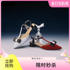 MIO米奥夏季尖头低圆跟时装凉鞋珍珠蝴蝶结通勤凉鞋女M242240406