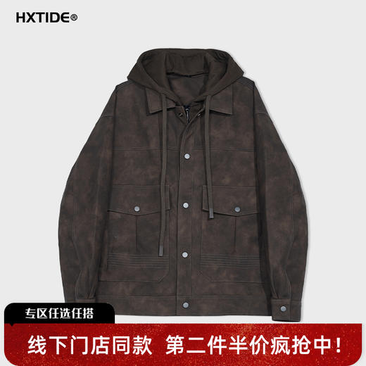 【新品上新】HX 冬季带帽皮茄克衫Y105540014101/02 商品图0