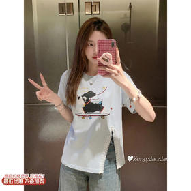 <曾小咸推荐>4.17现货秒杀 ！微信超特价！韩系小狗印花开叉短袖 日常149.99 立减80 秒杀69.99！！