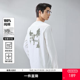 GXG男装【100%棉】26春季斑驳马图案圆领休闲舒适百搭男式长袖T恤K&C