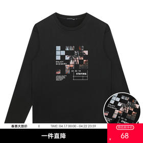 GXG男装【方块风景】秋季经典休闲款男士时尚百搭圆领t恤K&C