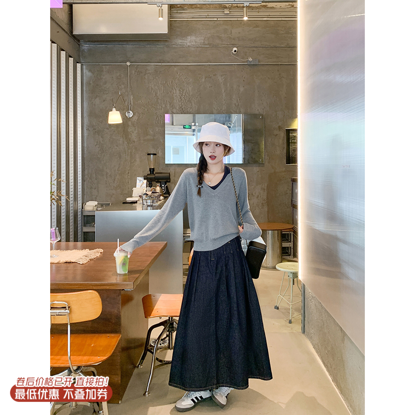 <曾小咸推荐>4.6现货秒杀！微信超特价！韩系牛仔半身裙 日常229.99 立减130 秒杀99.99！2色针织衫 秒杀79.99