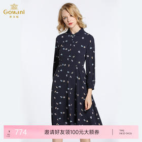 乔万尼春装女韩版修身高腰气质小个子印花长袖连衣裙EB3E216