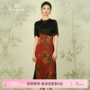 【红色复古花】【香云纱】乔万尼新款夏装重磅真丝连衣裙拼接复古印花桑蚕丝长裙ES2E123 商品缩略图0