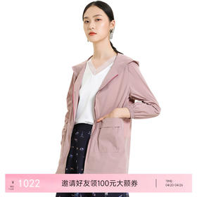 乔万尼新款风衣女中长款轻薄连帽人体工学设计感舒适上衣ES3B576