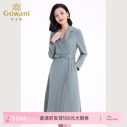 【100%绵羊毛】乔万尼连衣裙秋冬女法式收腰中长款羊毛裙EF4E107 商品图0