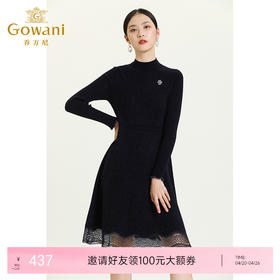 乔万尼新款羊毛半高领显瘦气质内搭外穿收腰拼接蕾丝连身裙ES3M590