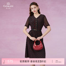 乔万尼真丝桑蚕丝连衣裙新款复古小波点收腰设计EF2E330