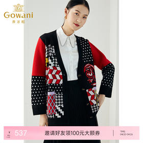乔万尼秋冬新款纯羊毛防寒保暖拼接针织米奇图案趣味减龄开衫ES4M382